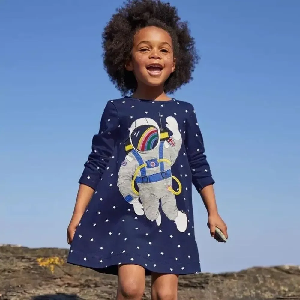 Los Angeles Boutique Long Sleeve Dress Tunic Girls Astronaut Space Rainbow NEW 7